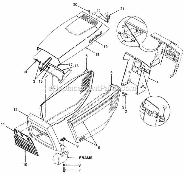 Hood & Grille Diagram and Parts List for 1882 800000-821059, 140-721-100, 141-721-100 Cub Cadet Lawn Tractor